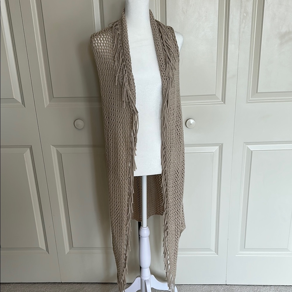 Tan Fringe Knit Vest